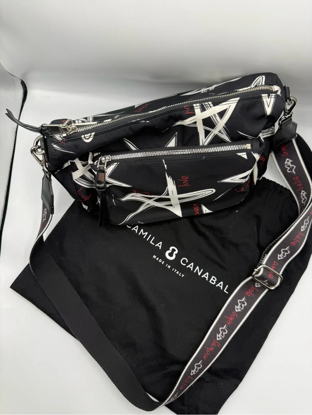 Camila Canabal - Black & White Stars Bag - Nylon  (W Dust Bag) Crossbody Bag